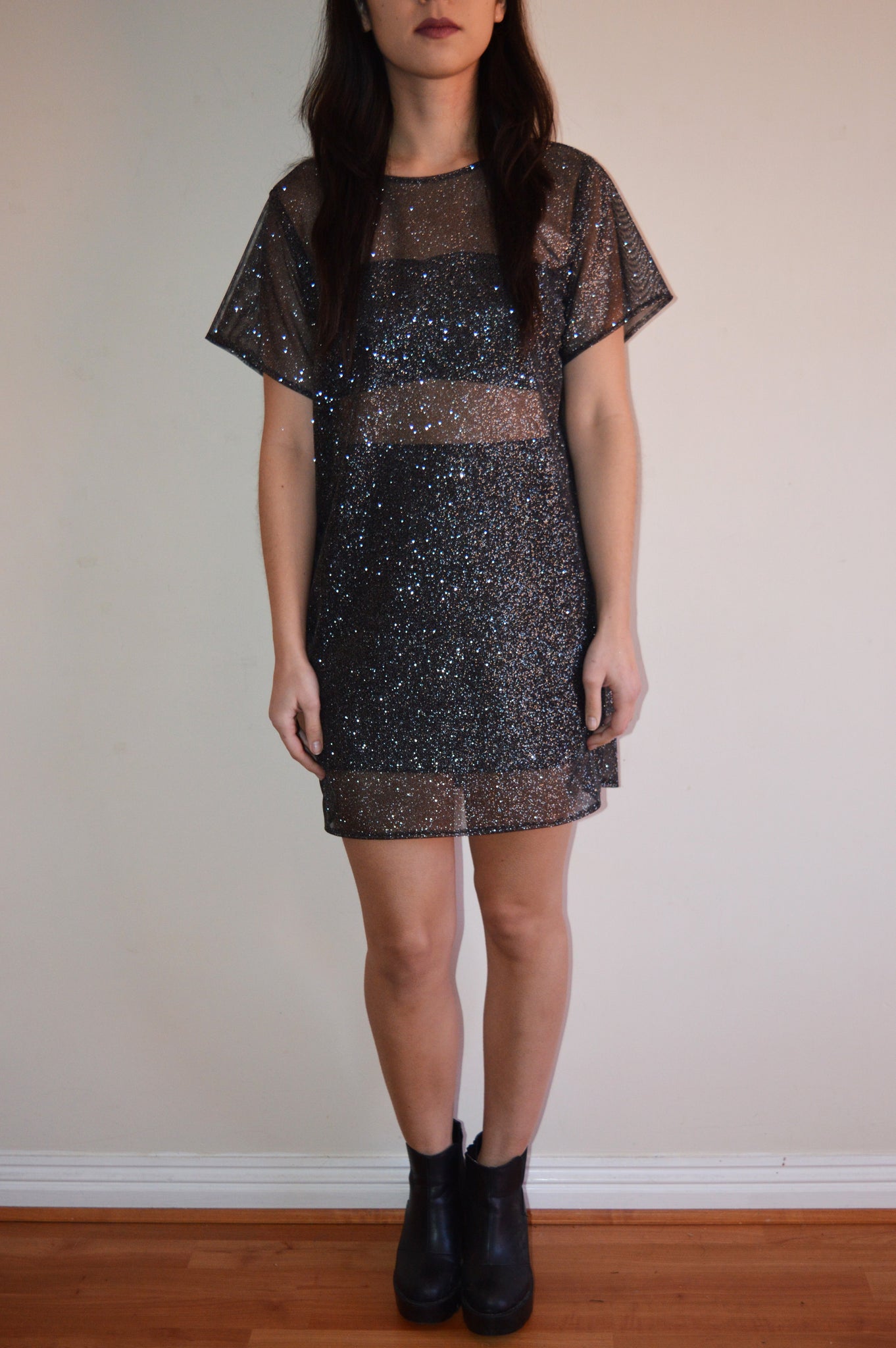 Black Glitter Mesh Tshirt Dress ...